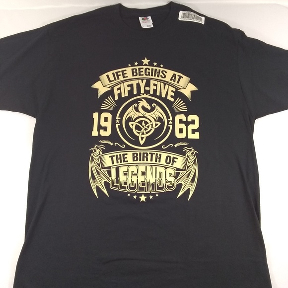 Mens XL Graphic T-Shirt Life Begins at 55 legends - Picture 1 of 3